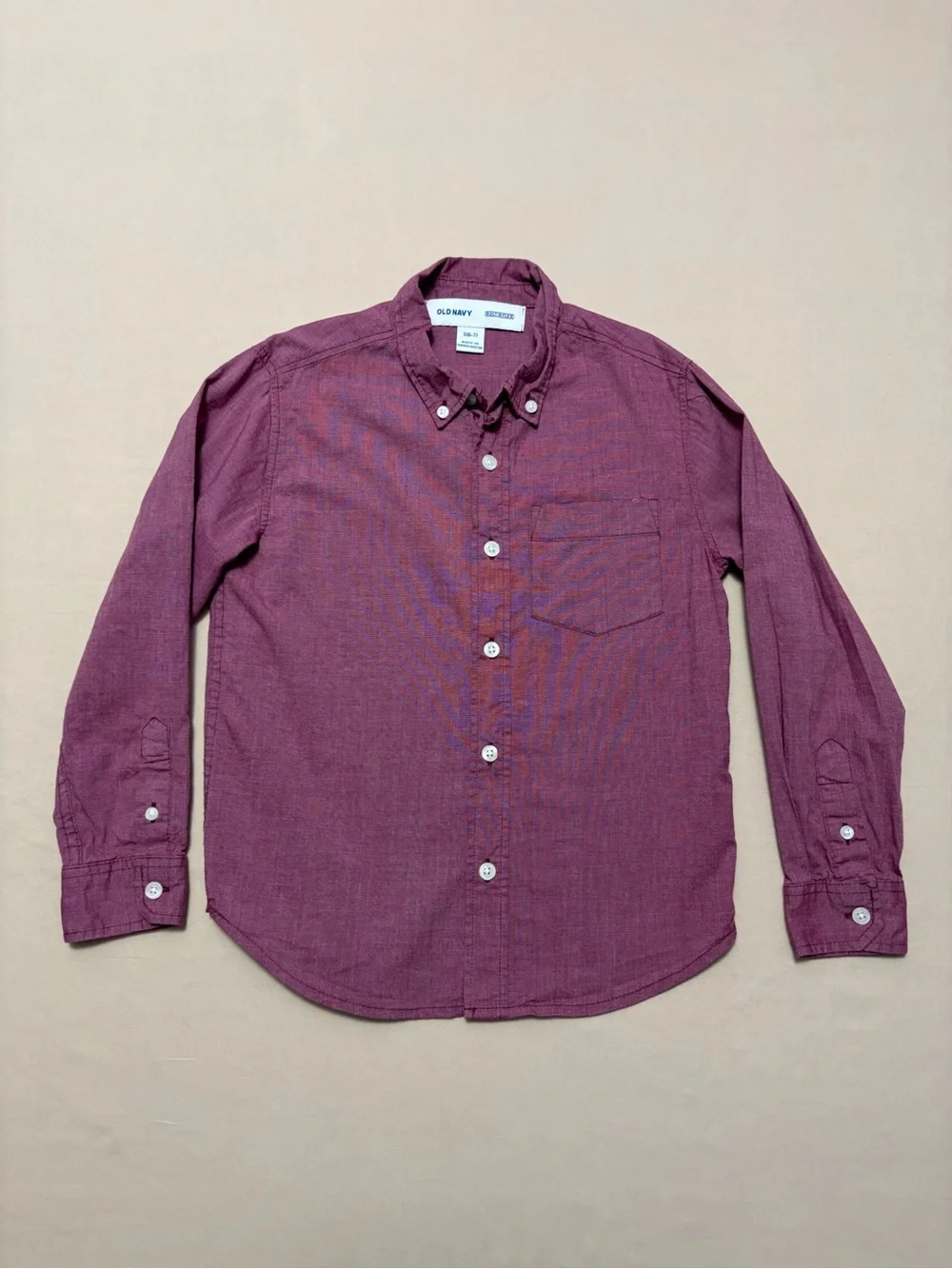 Old Navy Boys Burgundy Long Sleeve Button-Down Shirt Size Small 6-7